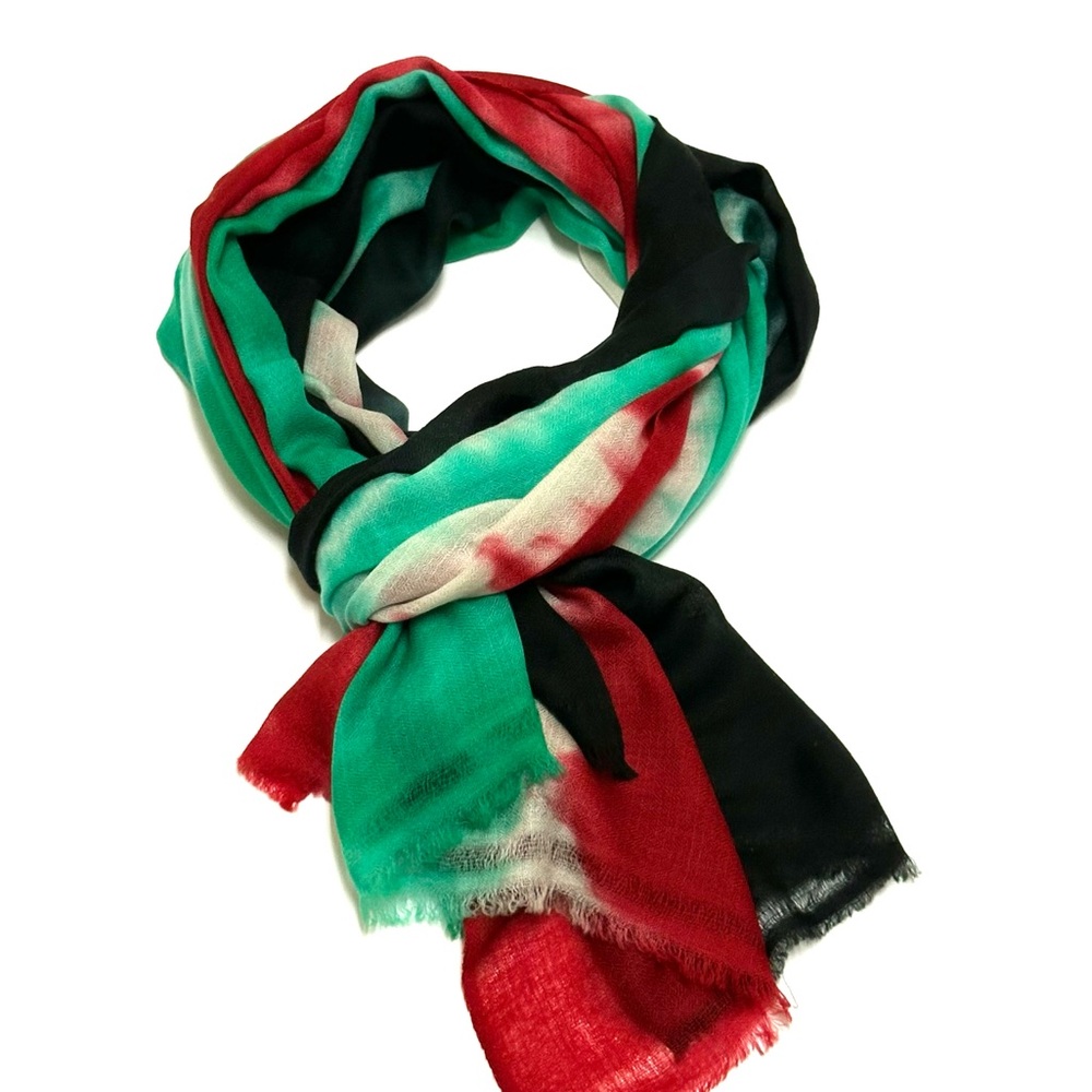 Vibrant Colorblock Lightweight Scarf - Red, Green, Black, Cream